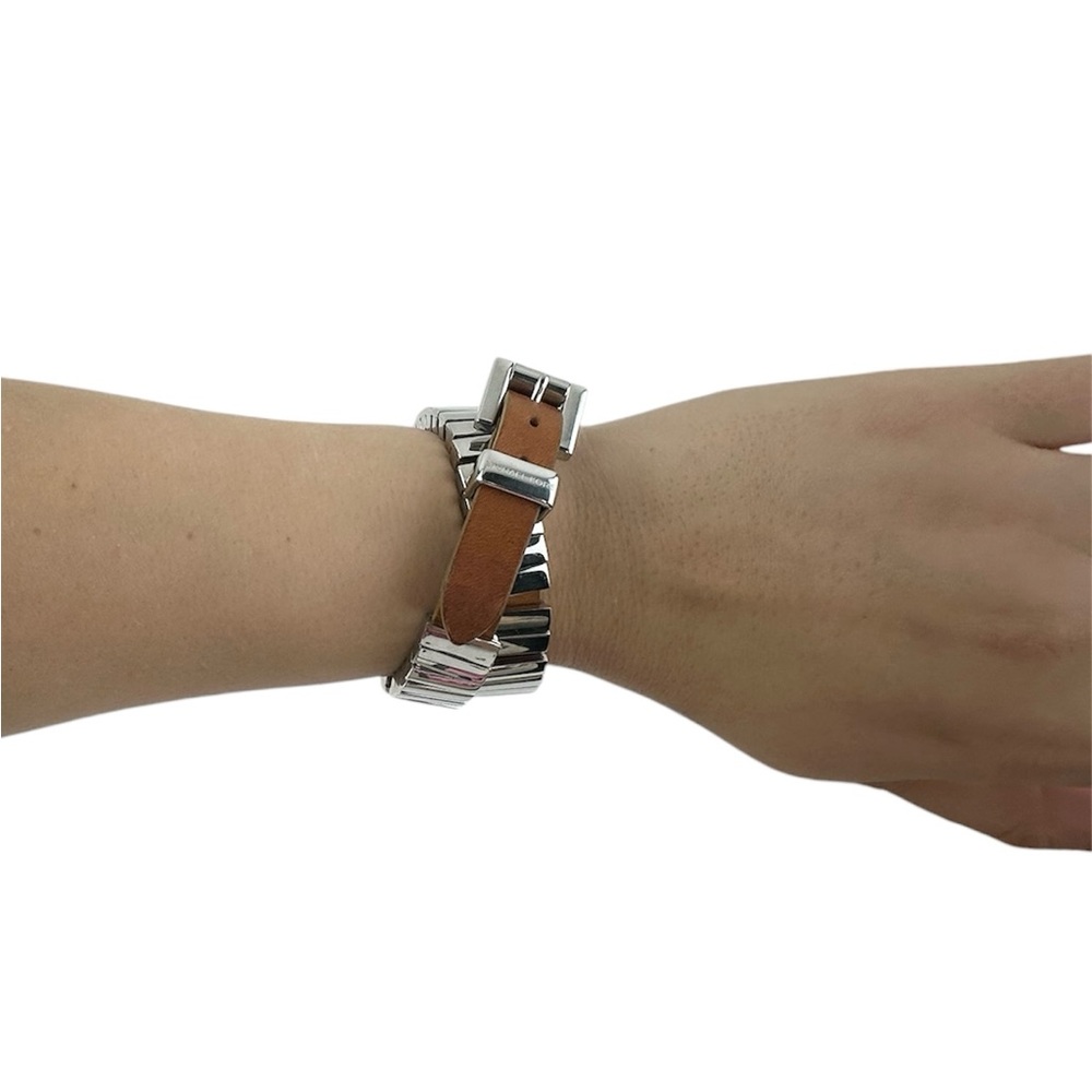 Michael Kors Brown Silver Tone Wrap Leather Bracelet